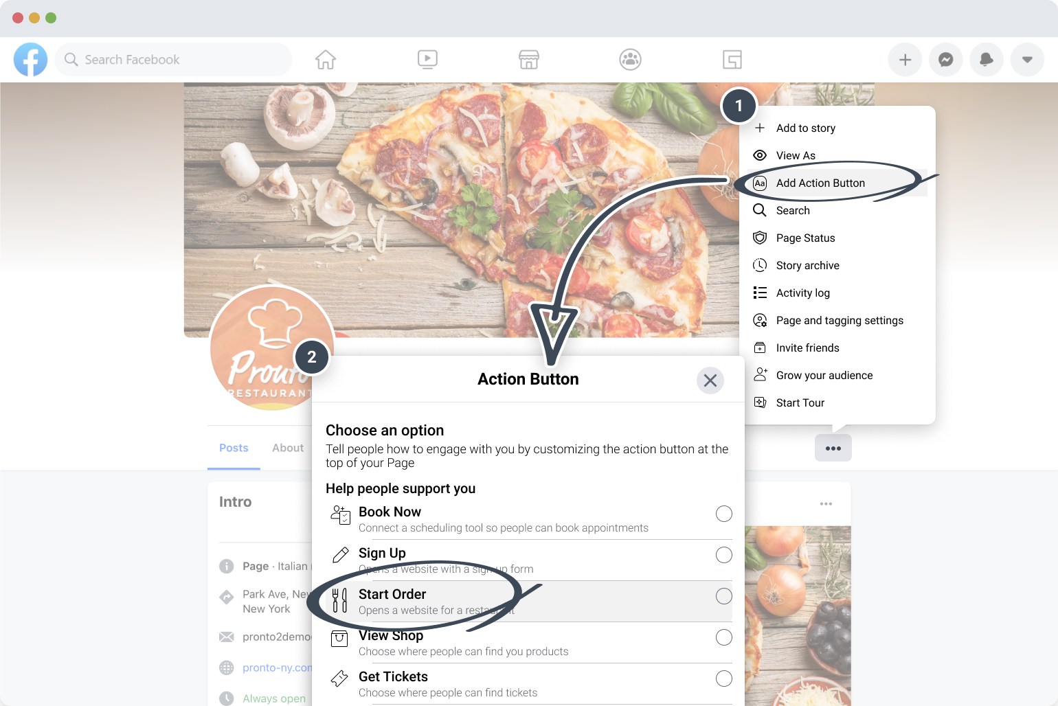 Adicionar botão de ação no Facebook